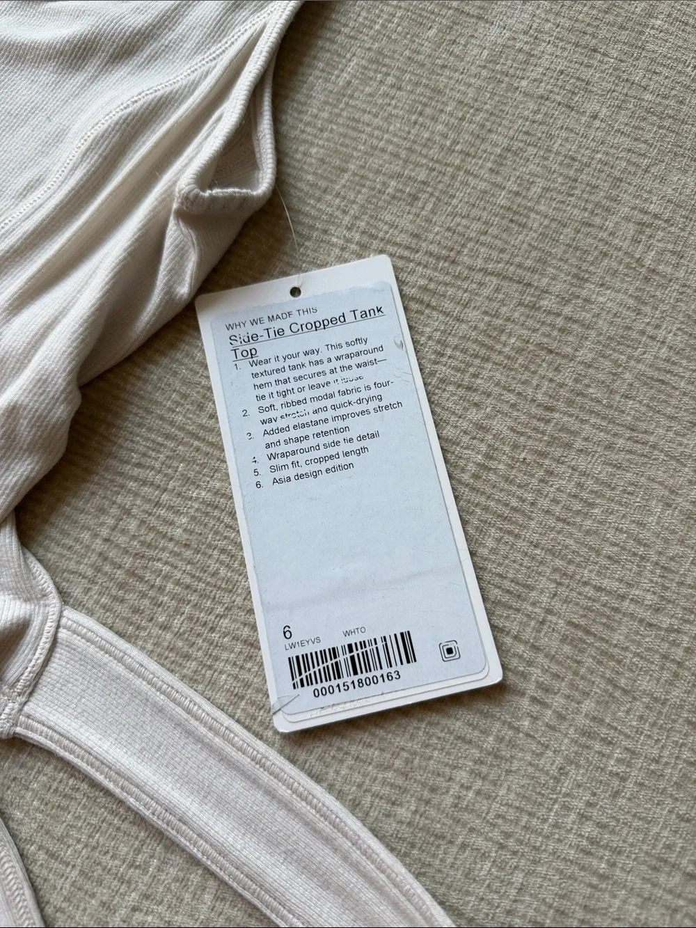 lululemon athletica Cream Ribbed Wrap Crop Tank